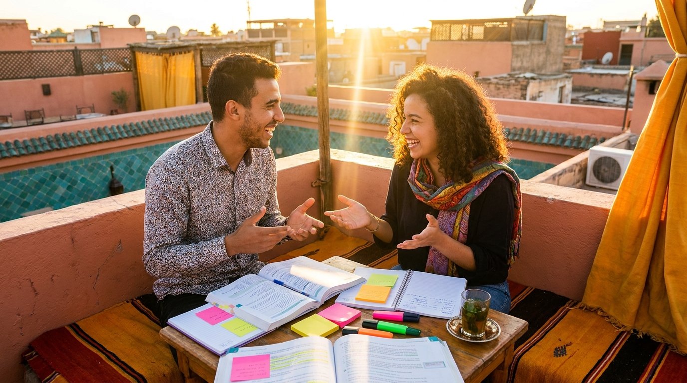 امرأة في مكتب تراجع وثيقة ورقية أمام حاسوب محمول، في مشهد يرمز إلى إعداد ملف الترشح